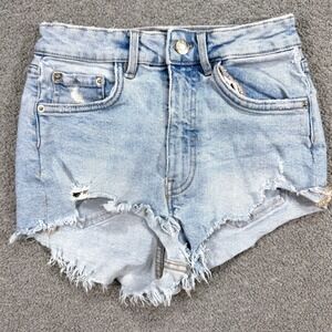 Zara Jean Shorts Women's 2 Blue Light Wash Cut Off High Rise Curved Distressed